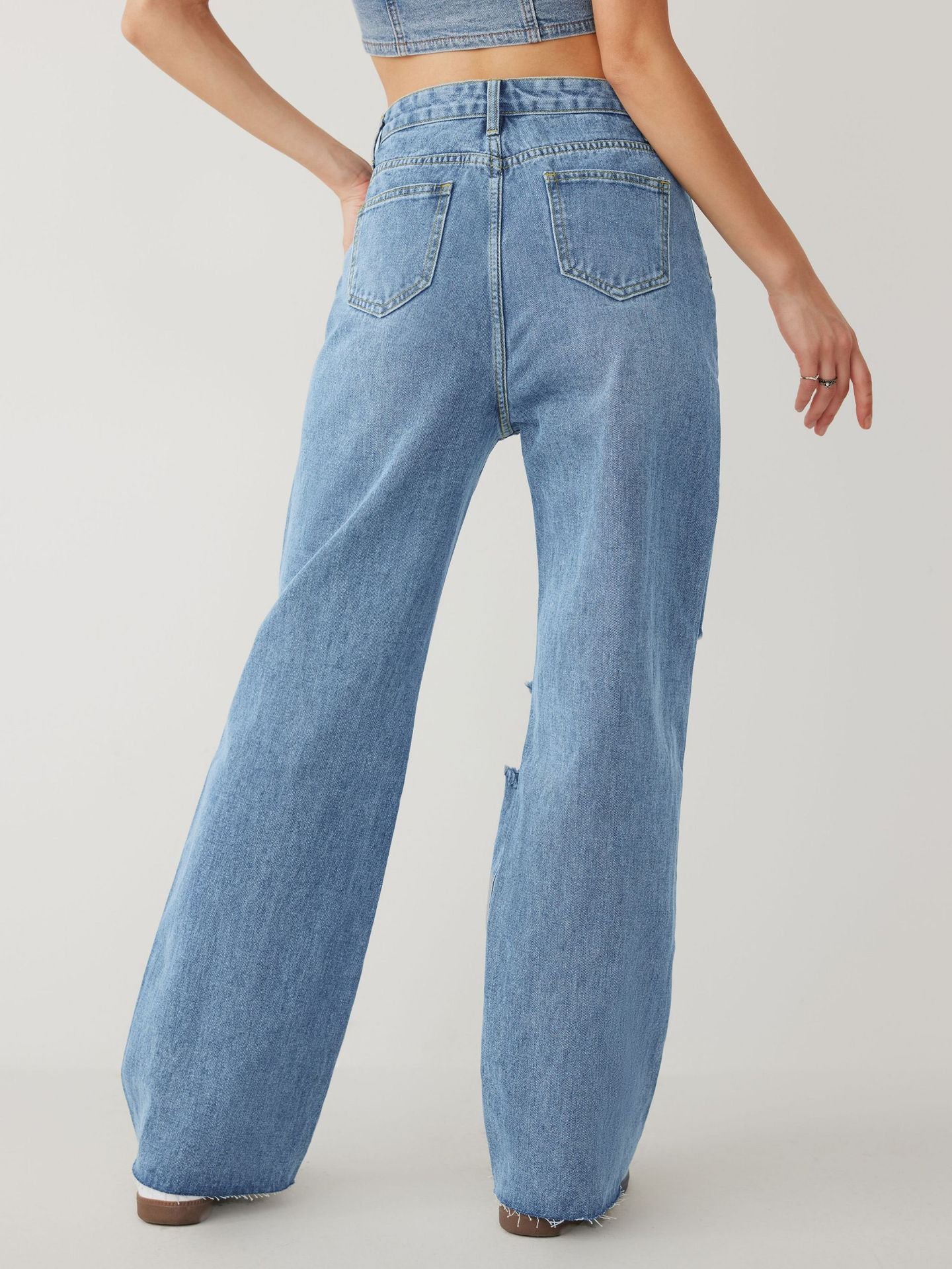 High Waist Slim Denim Trousers