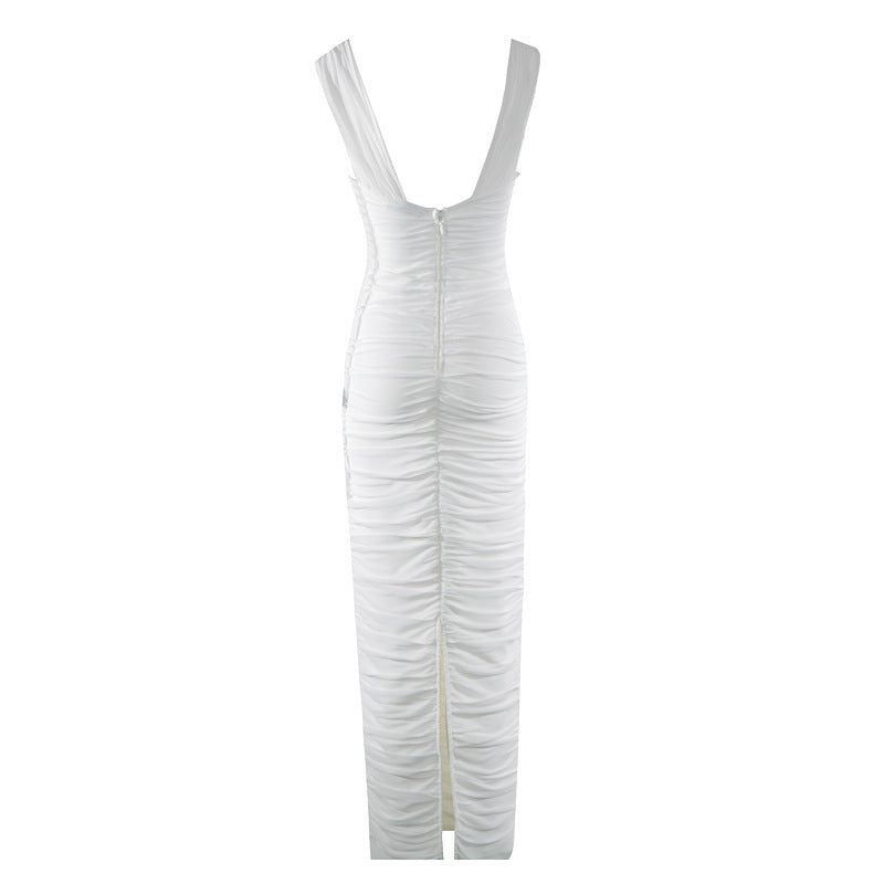 White Ruched Long Dress