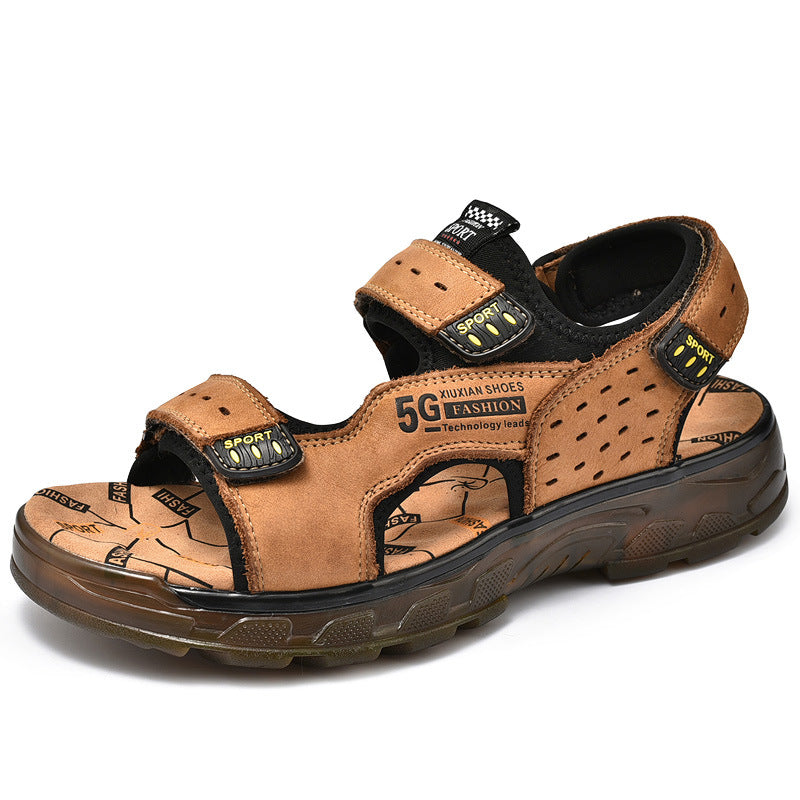 Men's Breathable Summer Cowhide Beef Tendon Platform Sandals