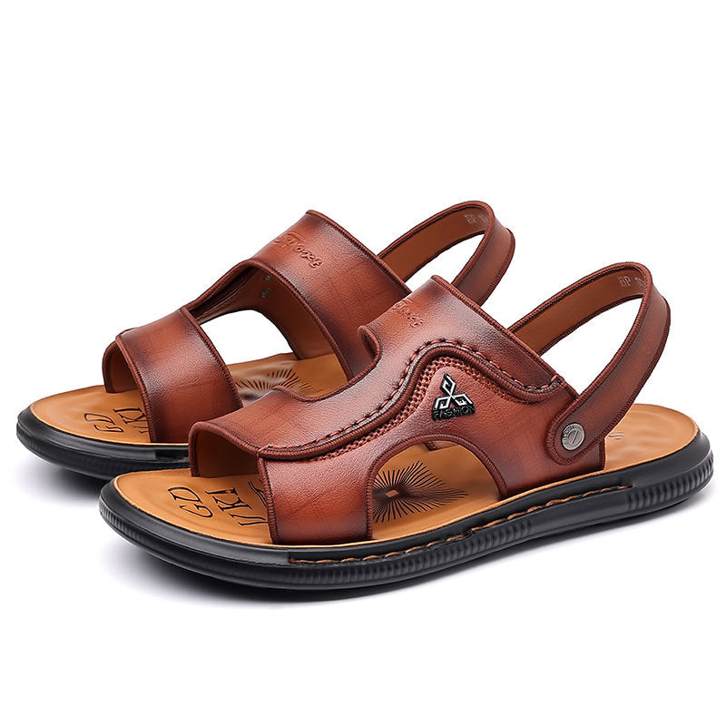 Men's First Layer Cowhide Beach Open Sandals