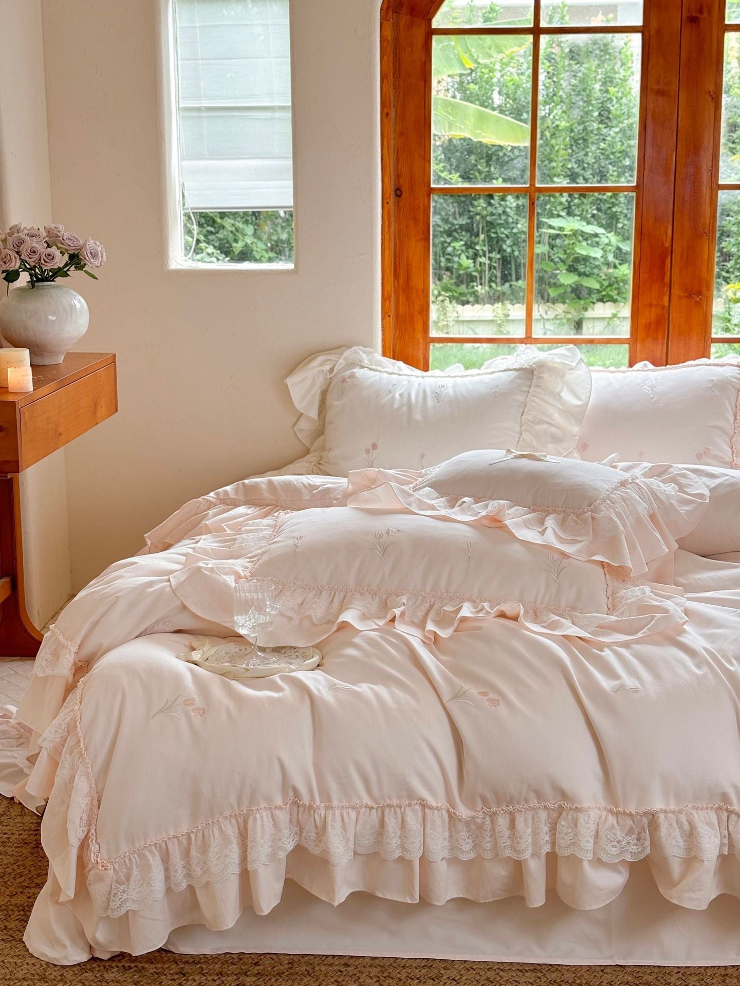 Chiffon Lace Princess Bedding Set - French White
