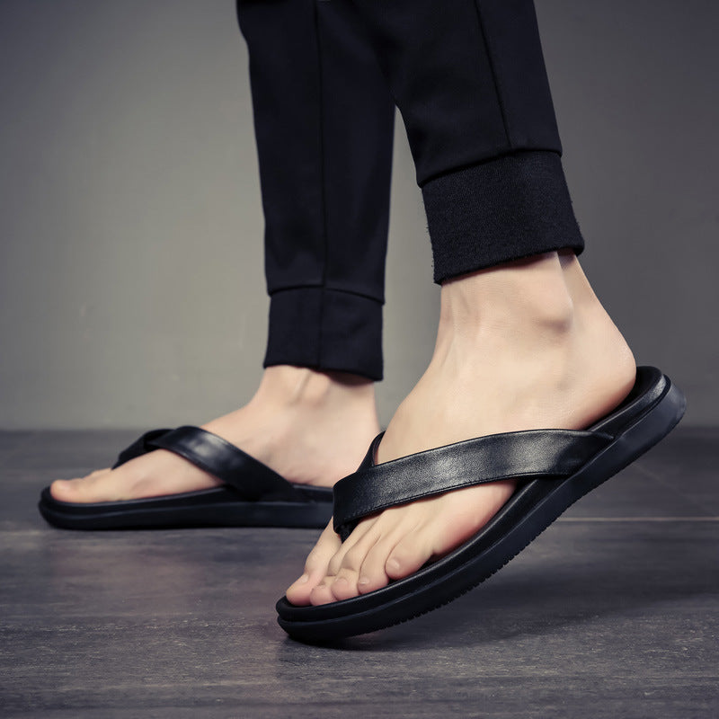 Sandalias tipo chanclas de piel de vaca de capa superior de verano para hombre