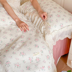 Delicate Floral Lace Ruffled Bedding Set - Pink