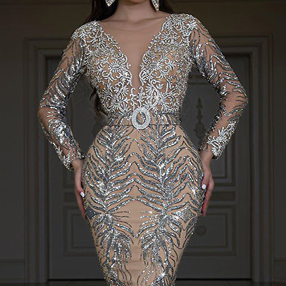 Temperament Sequin Strapless Evening Dress