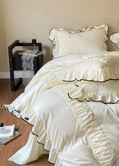 French Pleated Ruffle Bedding Set - Cream