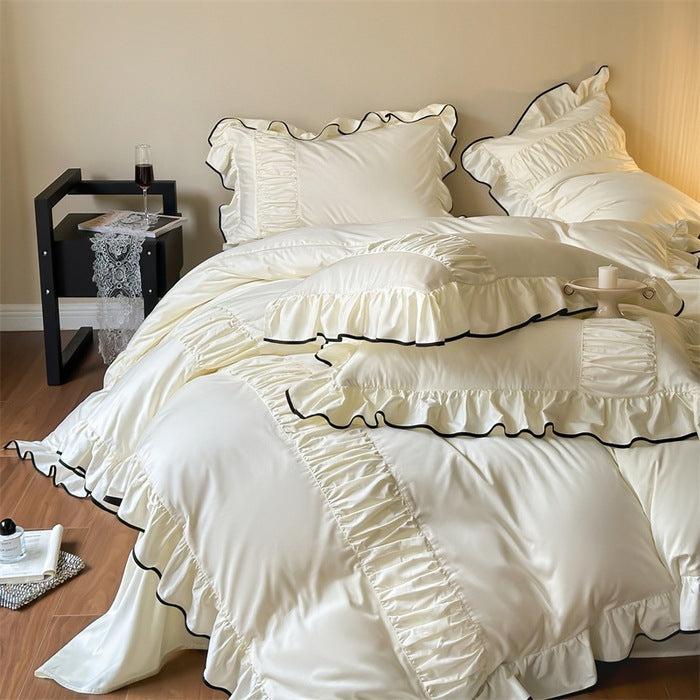 French Pleated Ruffle Bedding Set - Cream