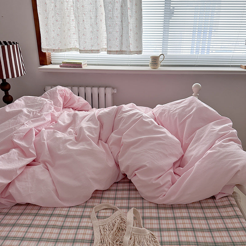 Maisie Soft Pink Plaid Bedding Set