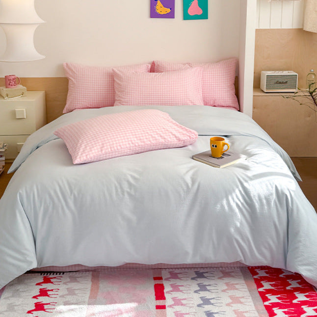 Chloe Pastel Candy Cotton Bedding Set - Pink Plaid