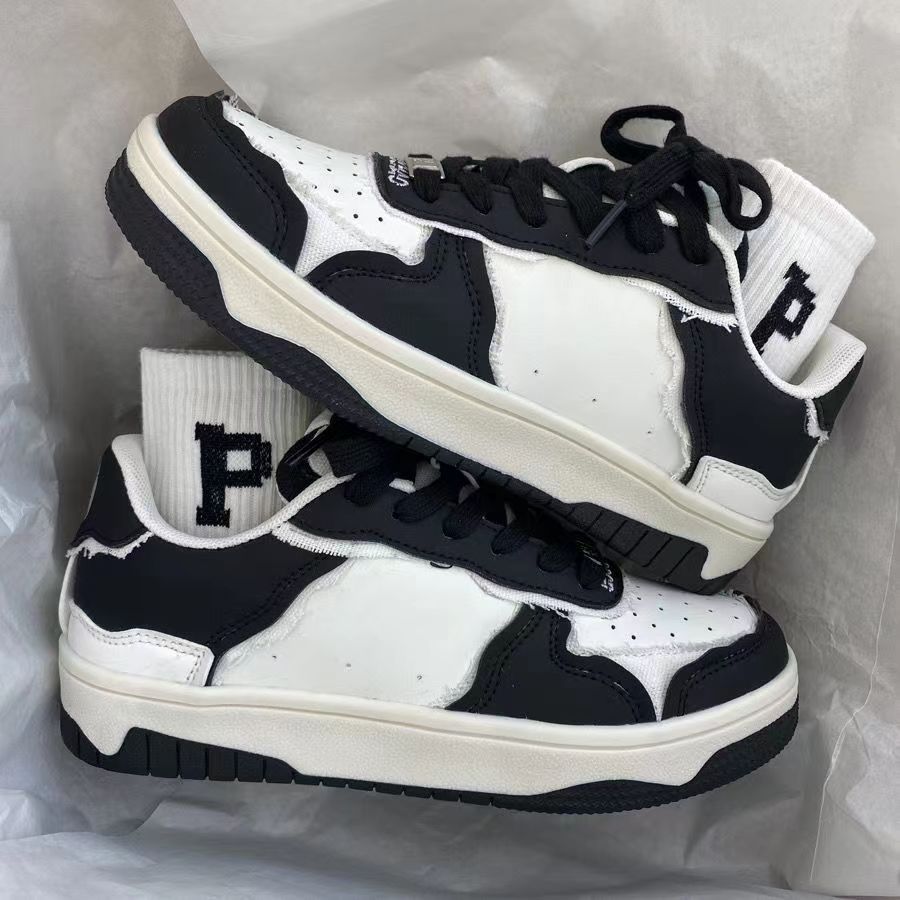 Zapatillas de deporte blancas y negras con diseño de panda y estilo preppy para hombre