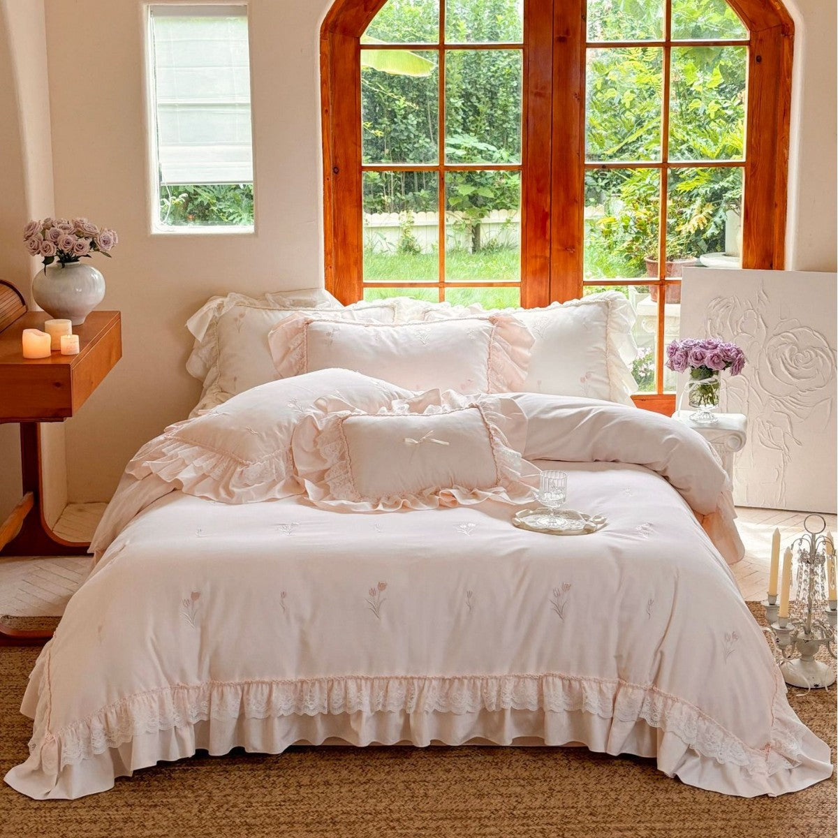 Chiffon Lace Princess Bedding Set - French White