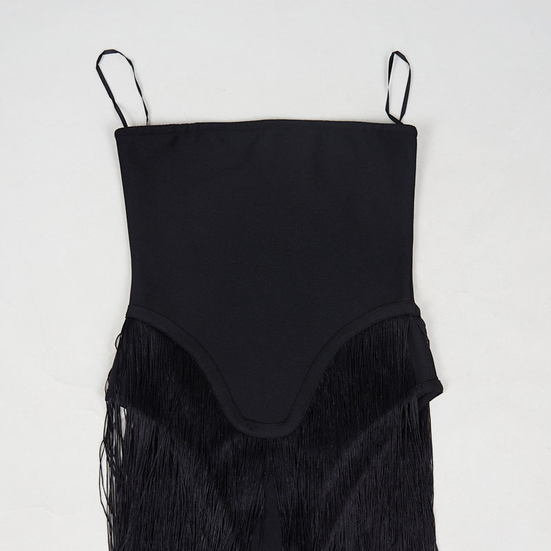 Strapless Fringe Black Dress