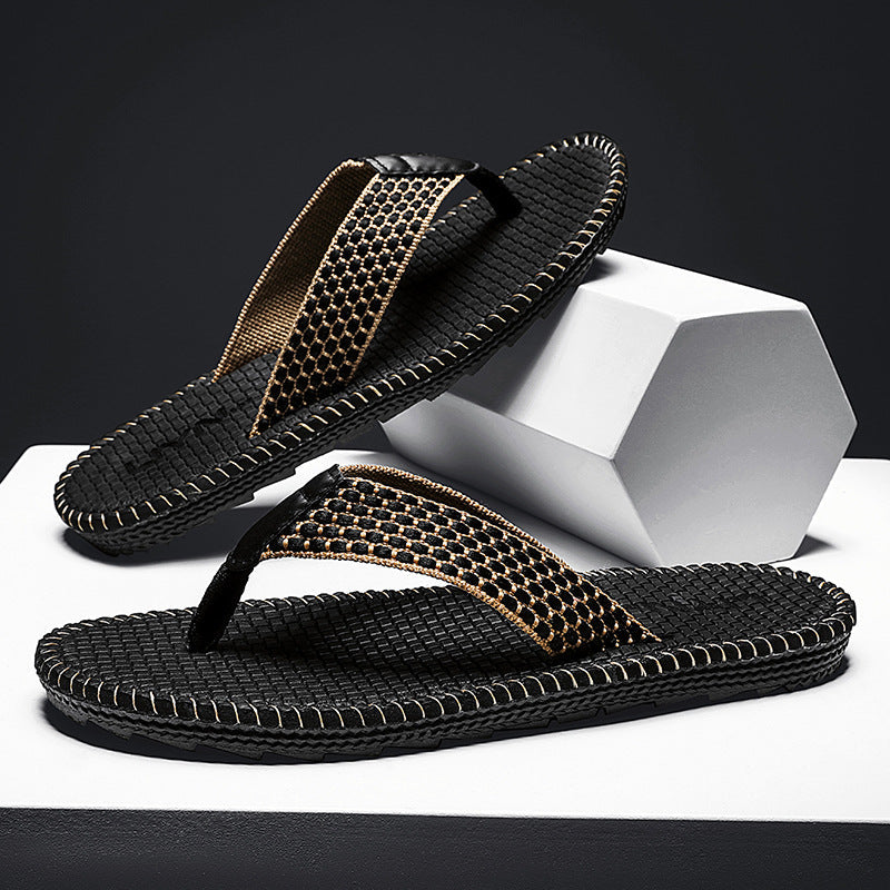 Chanclas de verano para hombre, sandalias suaves tejidas con personalidad para exteriores