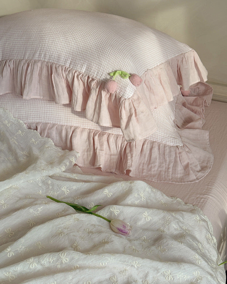 Bella Floral Lace Ruffled Princess Bedding Set - Pink