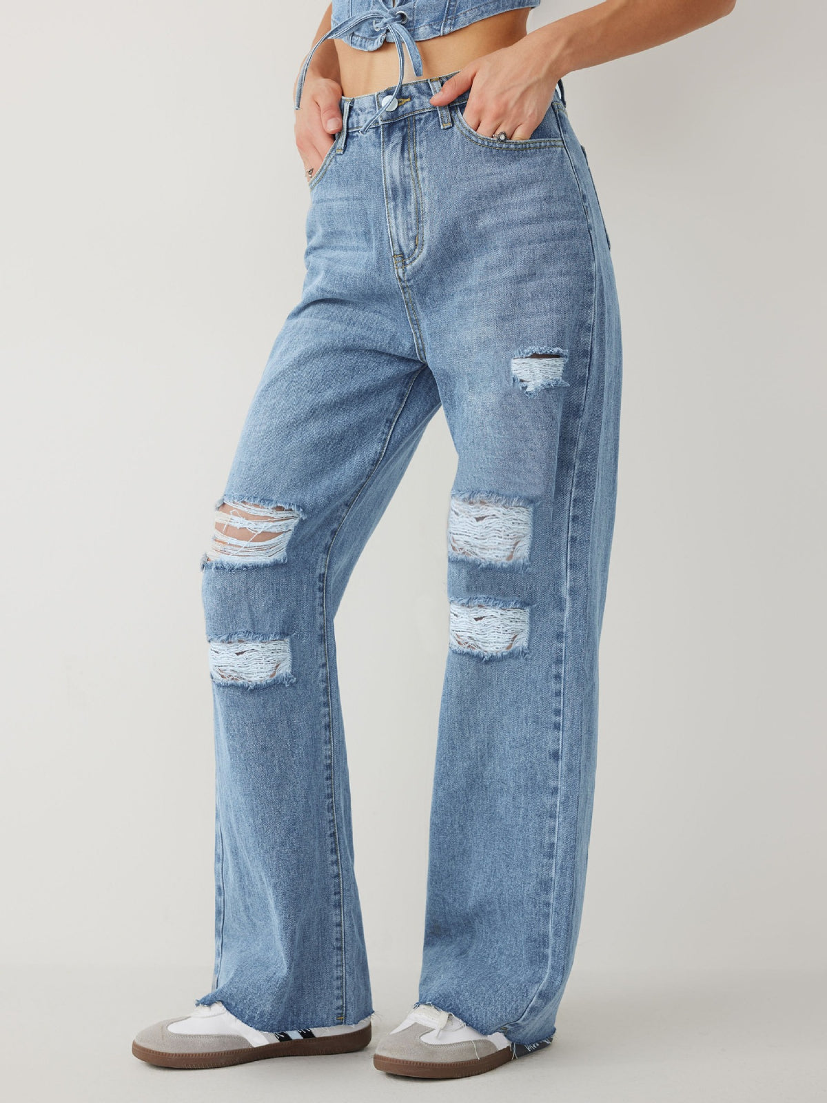 High Waist Slim Denim Trousers