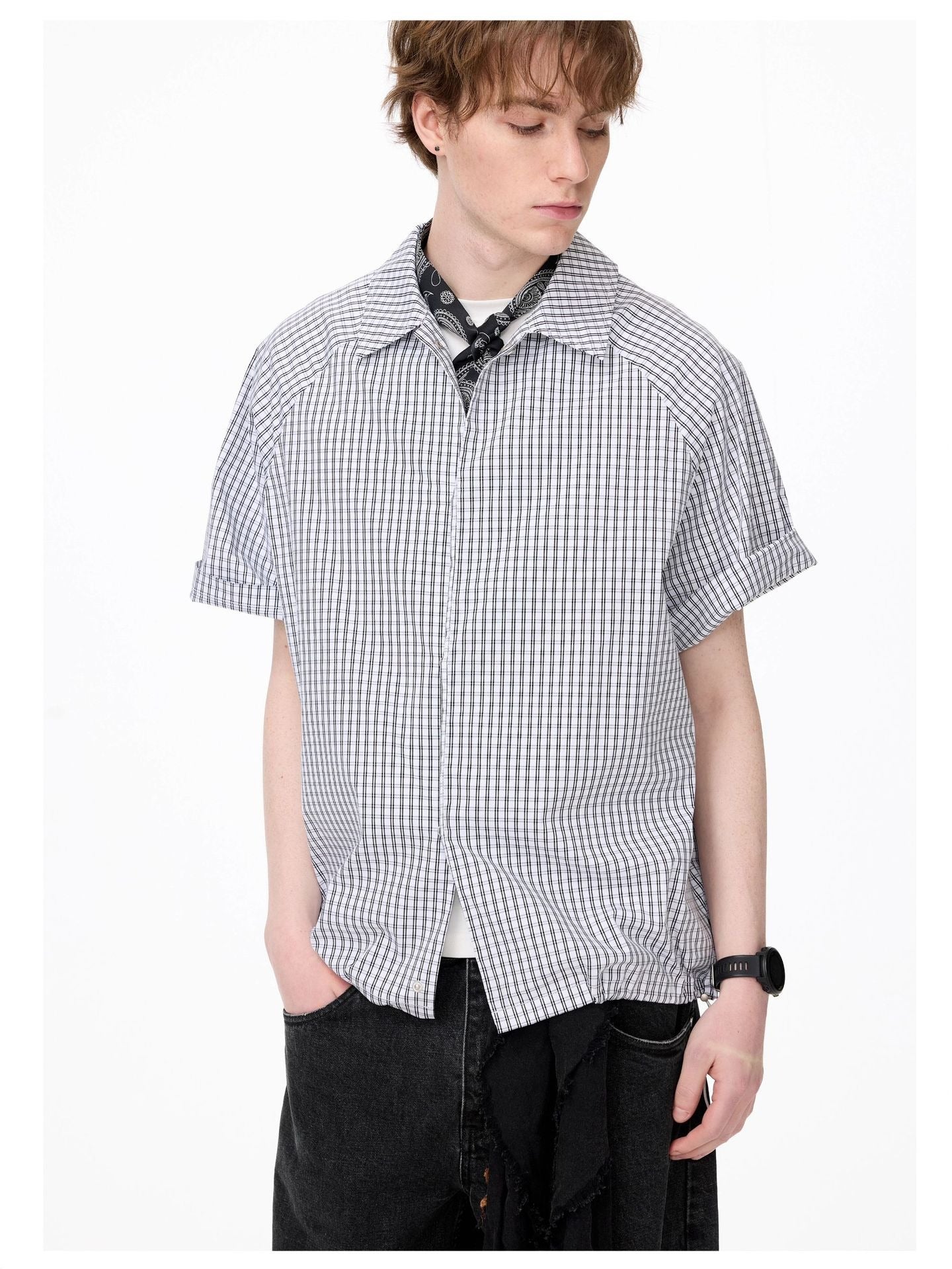 Vintage Plaid Shirt Short Sleeve Top