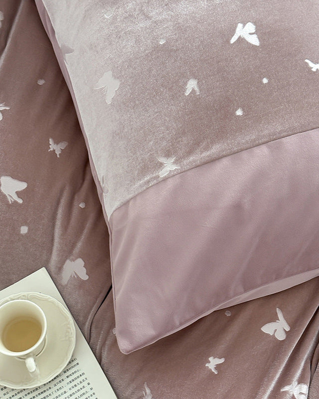 Lilou Velvet Butterfly Bedding Set - Pink Blush
