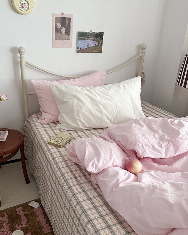 Maisie Soft Pink Plaid Bedding Set