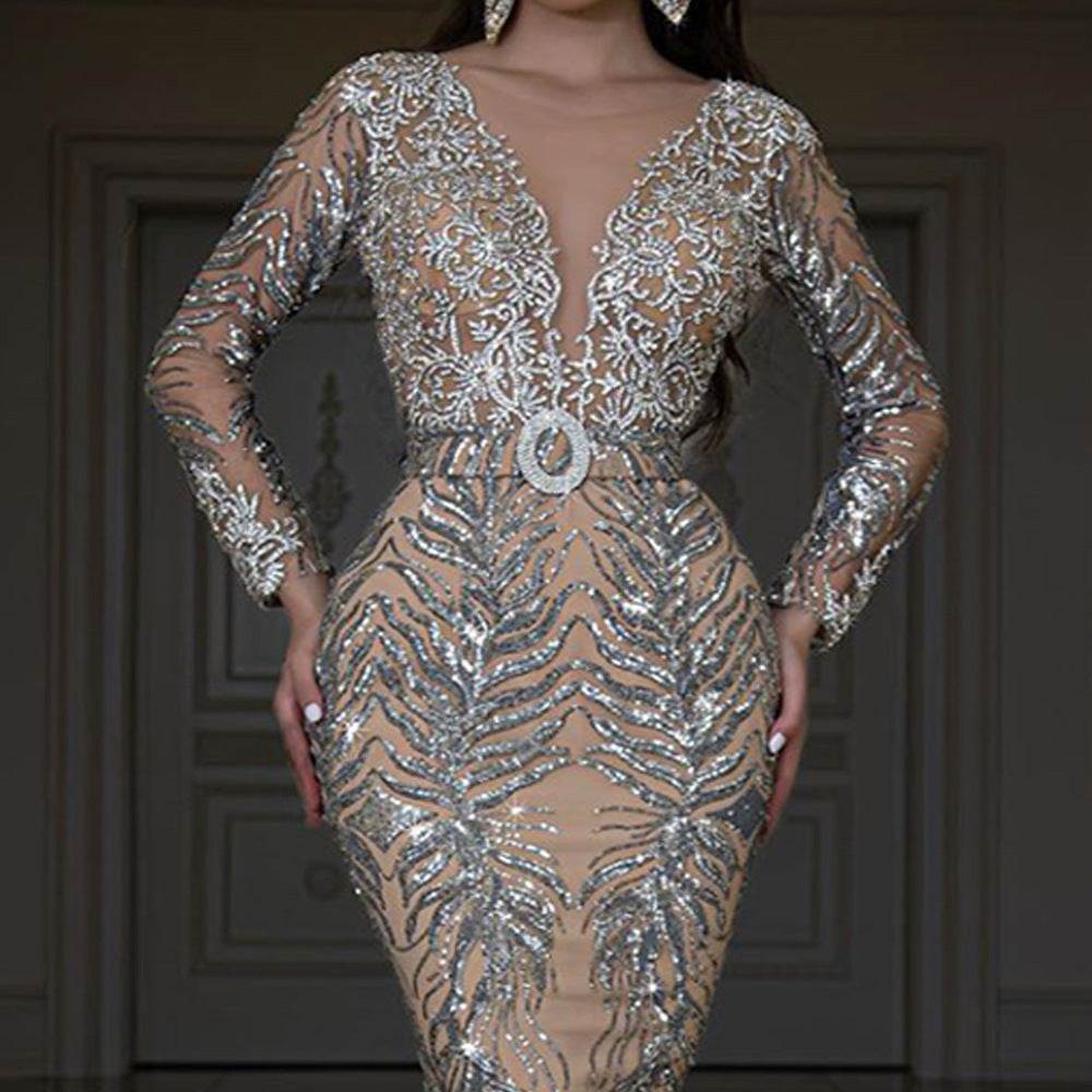 Temperament Sequin Strapless Evening Dress