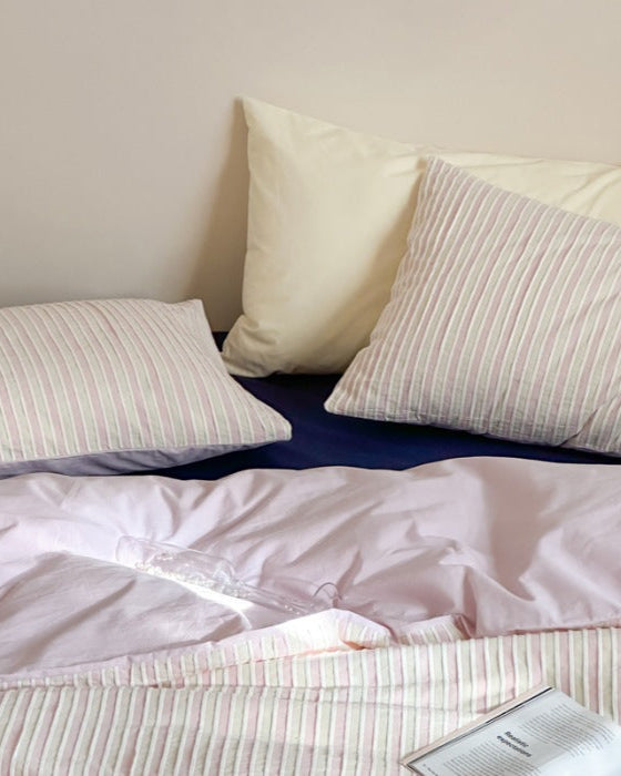 Logan Modern Pleated Striped Bedding Set - Pink
