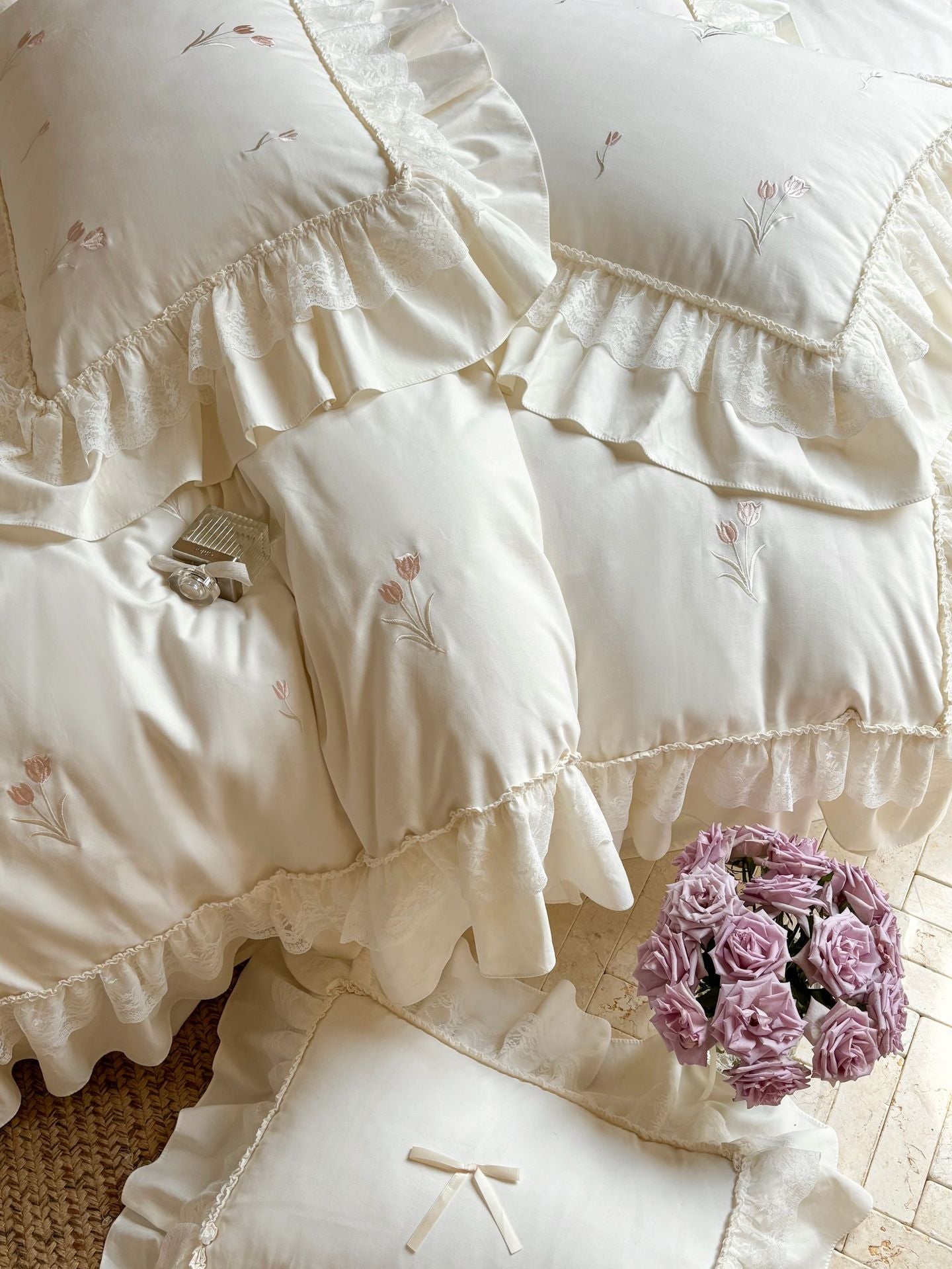 Chiffon Lace Princess Bedding Set - French White