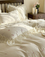Rosalie Embroidered Cotton Ruffle Bedding Set - Ivory Blush