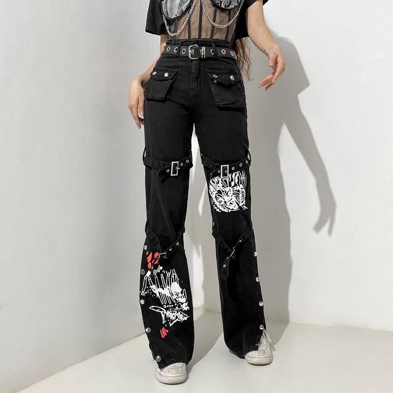 Metal Buckle Hot High Waist Jeans