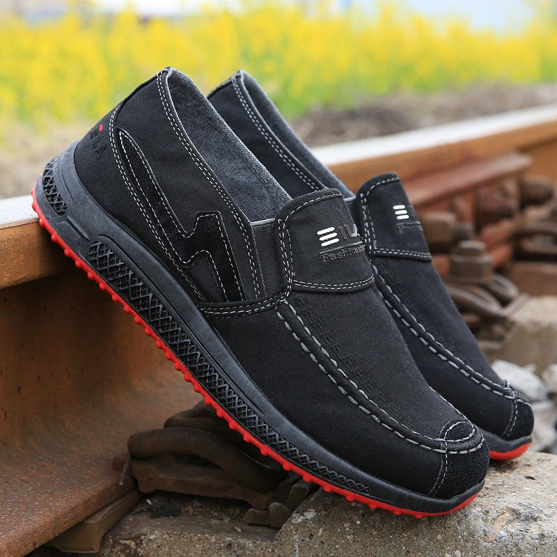 Atmungsaktive Slip-On-Schuhe aus altem Stoff-Canvas für Herren