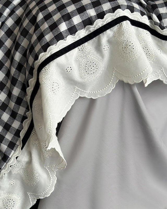 Hazel Vintage Gingham Ruffle Bedding Set - Black