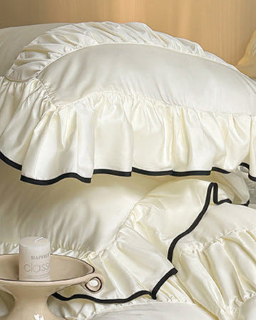 French Pleated Ruffle Bedding Set - Pink