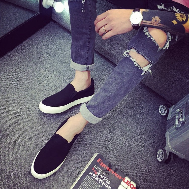 Strapazierfähige Slip-on-Plateau-Canvas-Schuhe für Herren im koreanischen Stil