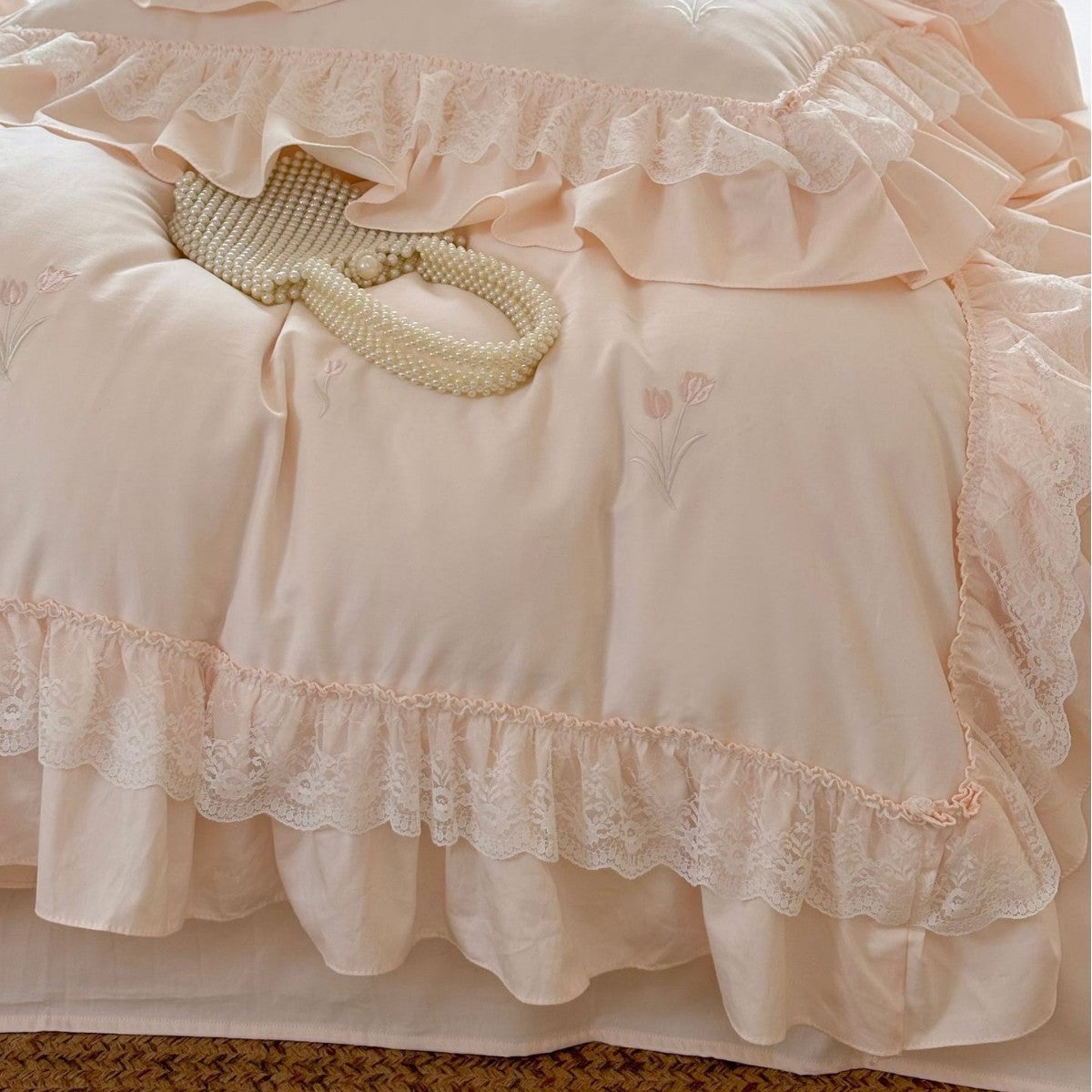 Chiffon Lace Princess Bedding Set - French White