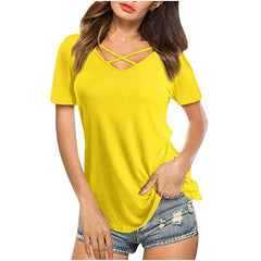 Camiseta de mujer con cuello en V y diseño de mangas acampanadas 