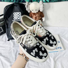 Women's & Men's Skateboard Skull Vintage Print Classic Canvas Shoes