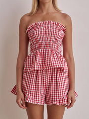 Plaid Halterneck And Backless Two-Piece Suit