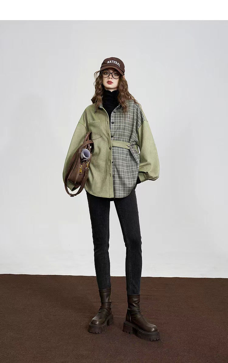 Blazer irregular con costuras a cuadros