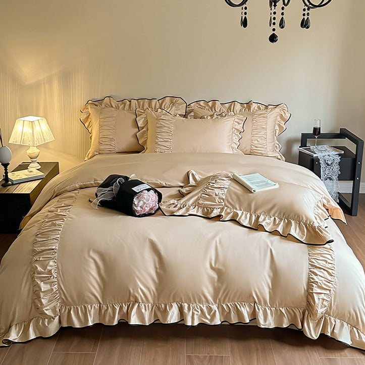 French Pleated Ruffle Bedding Set - Pink