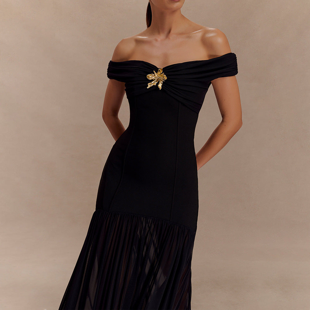 Backless Mesh Panel Midi Dress