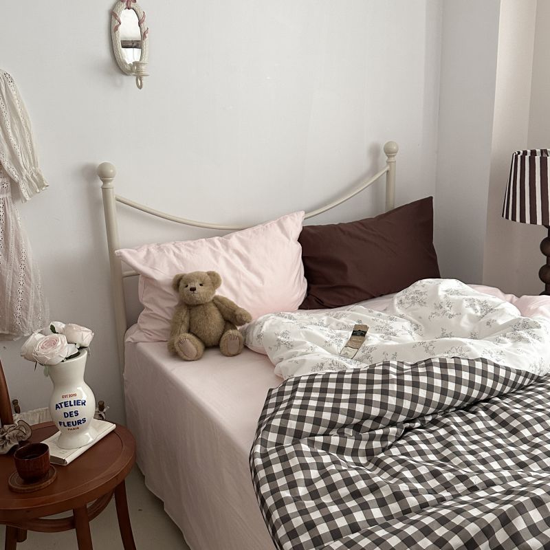 Emi Patchwork Gingham Bedding Set - Soft Mocha Pink