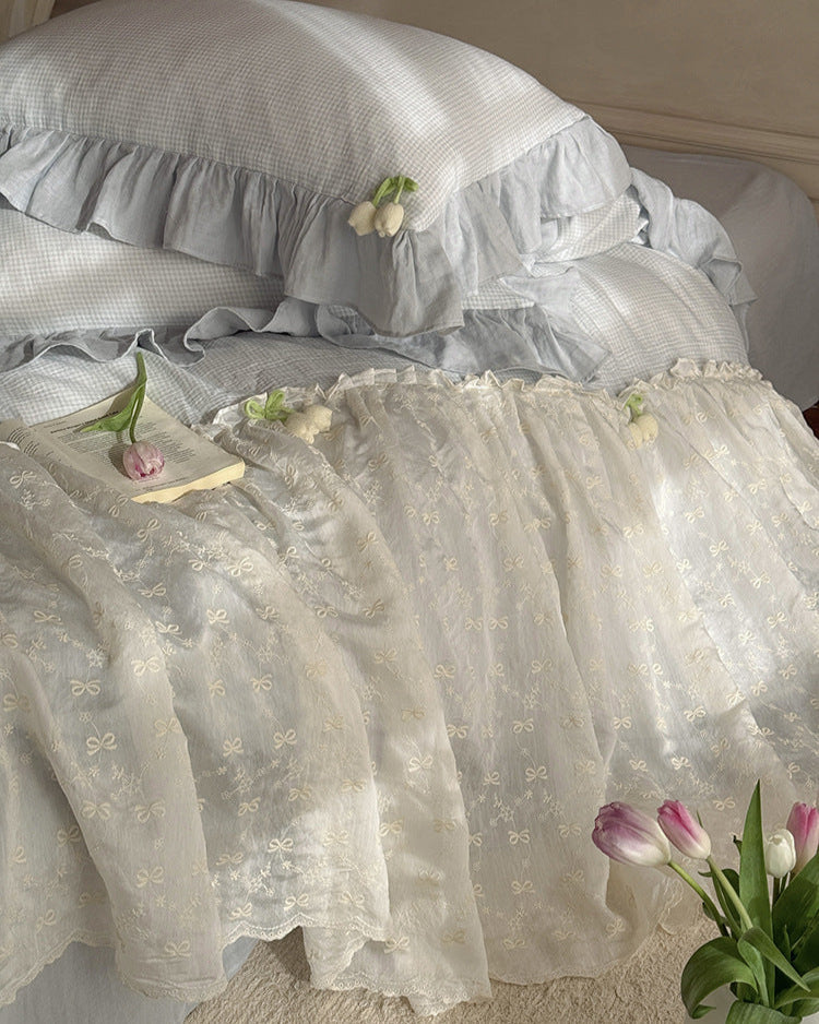 Bella Floral Lace Ruffled Princess Bedding Set - Pink