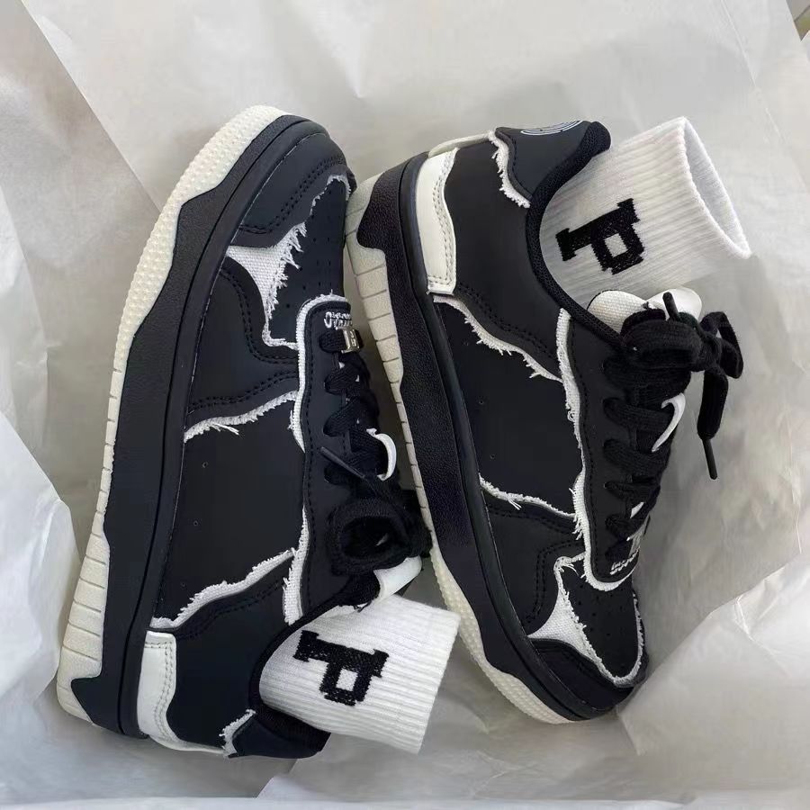 Zapatillas de deporte blancas y negras con diseño de panda y estilo preppy para hombre