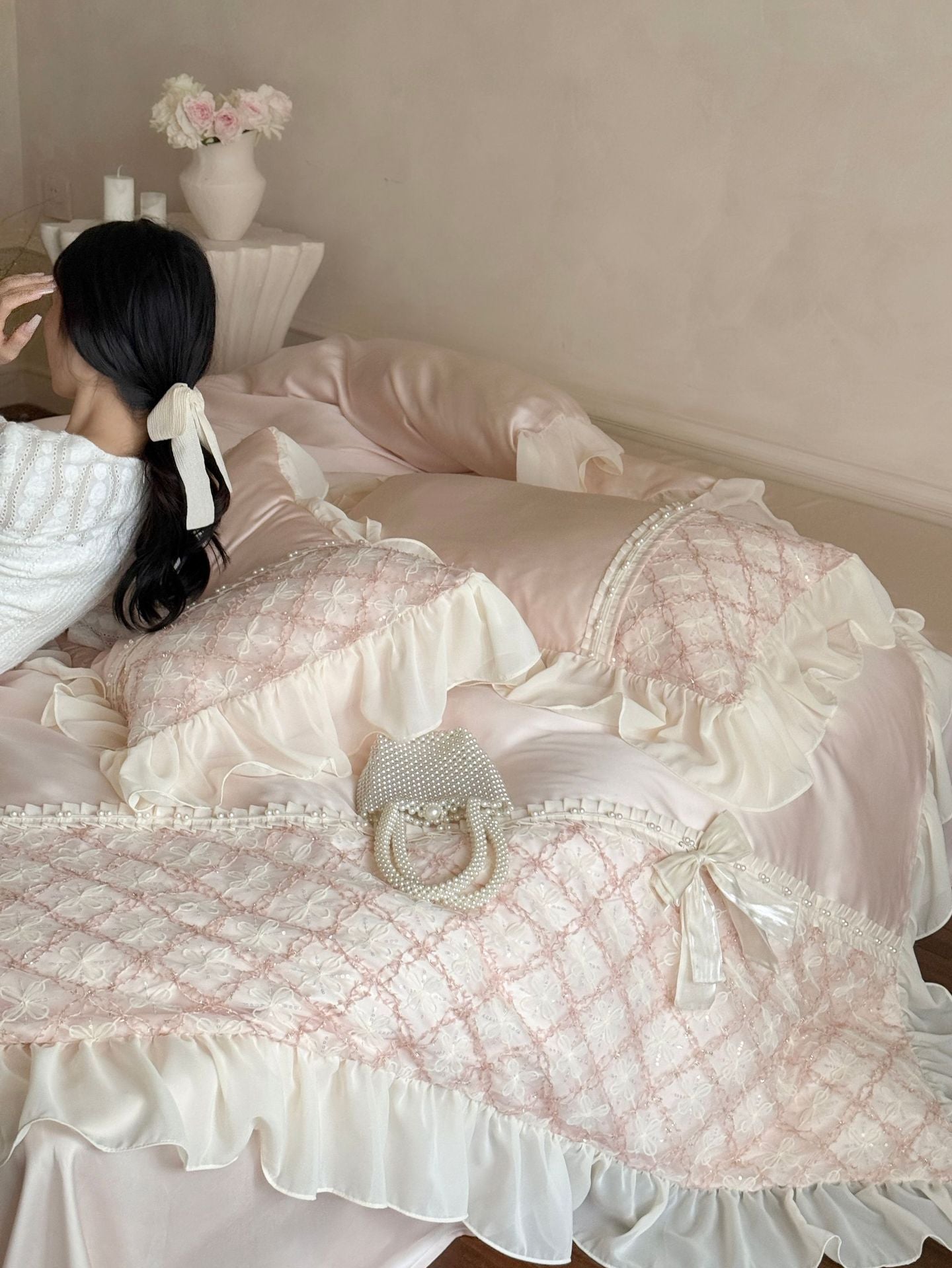 Haute Pearl TENCEL Bedding Set - White Romance