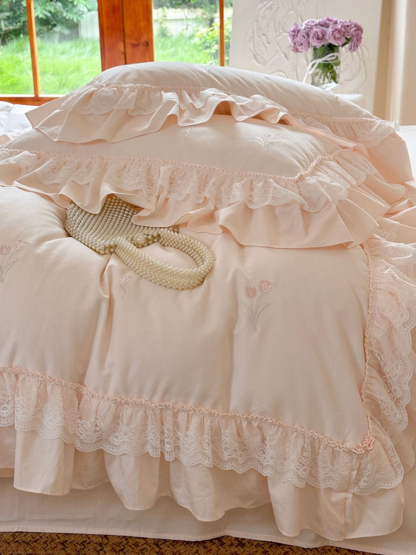 Chiffon Lace Princess Bedding Set - French White
