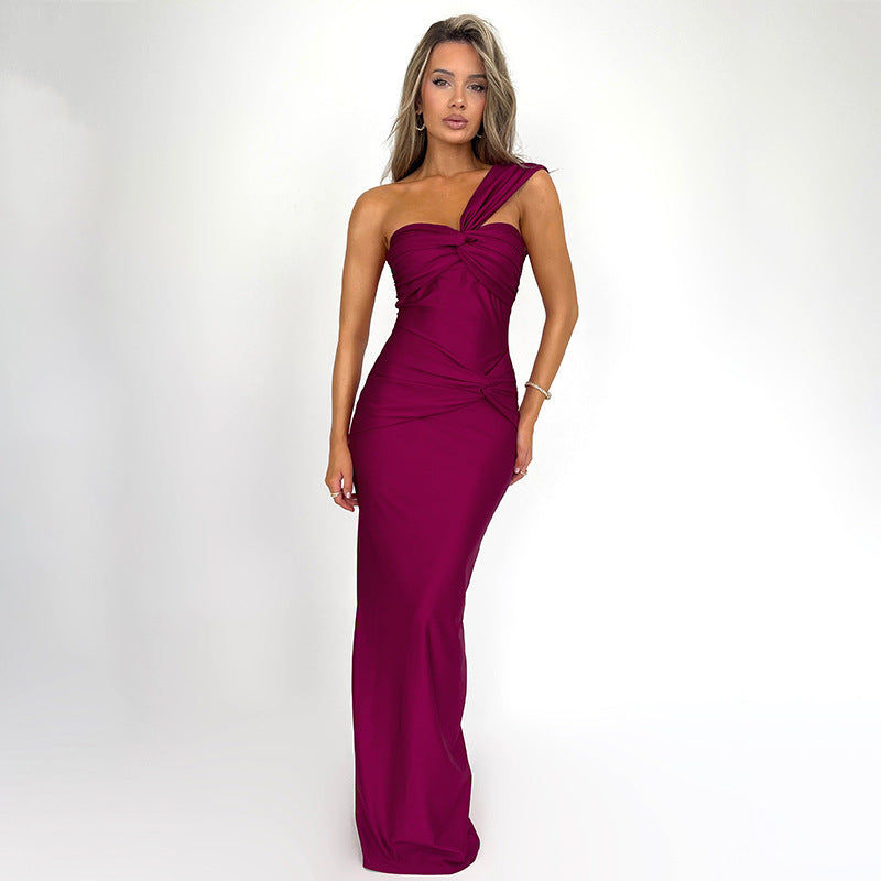 Dress Tube Top Solid Color Patchwork Slim SFit Long Dress