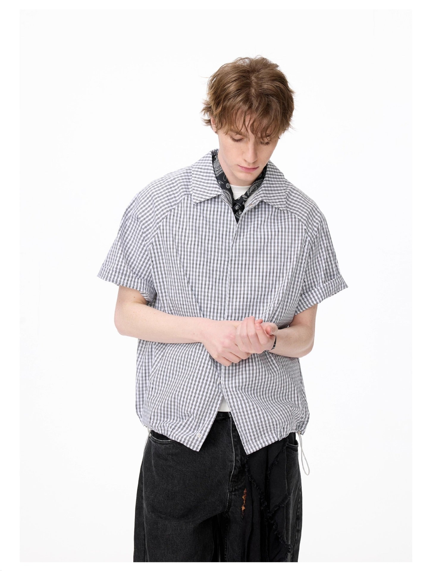 Vintage Plaid Shirt Short Sleeve Top