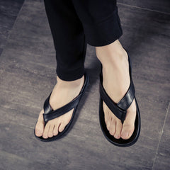 Men's Summer Top Layer Cowhide Flip-flops Sandals