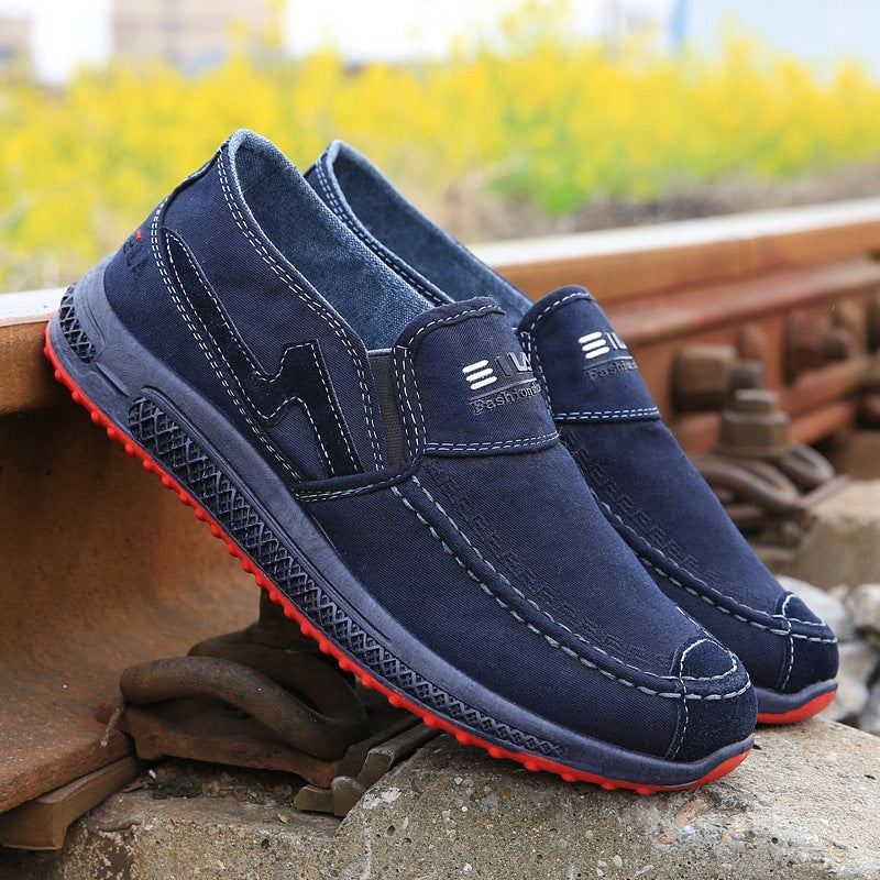 Atmungsaktive Slip-On-Schuhe aus altem Stoff-Canvas für Herren