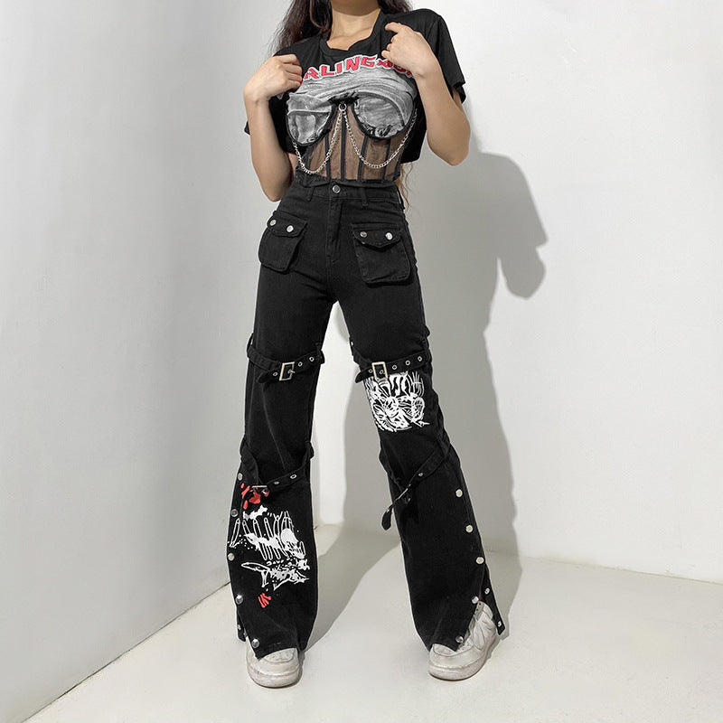 Metal Buckle Hot High Waist Jeans