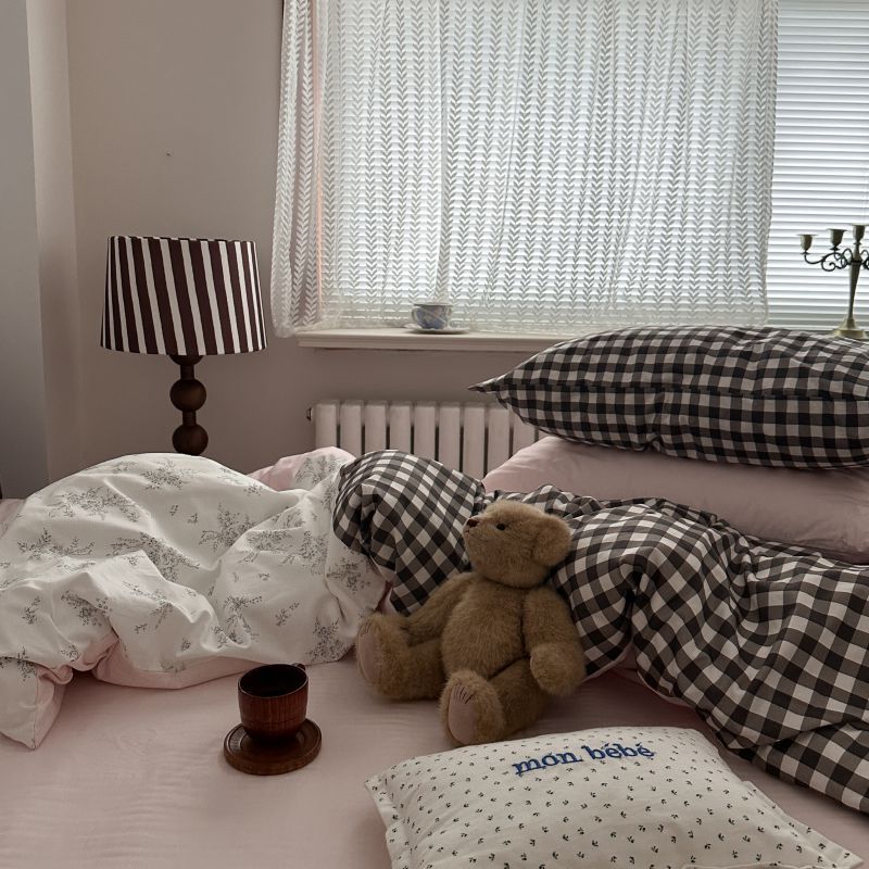 Emi Patchwork Gingham Bedding Set - Soft Mocha Pink
