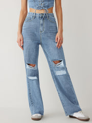 High Waist Slim Denim Trousers