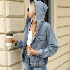 Washed Hooded Denim Jacket Coat